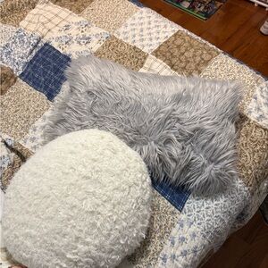 Gray and White Fuzzy Throw Pillows